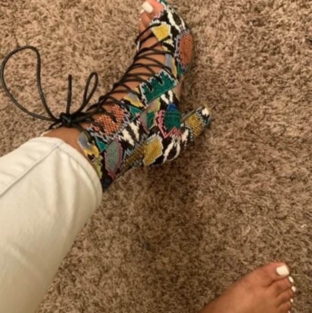 Snakeskin Lace-up Chucky Heels